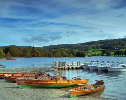 Boats In Coniston Water Lake Paint By Numbers