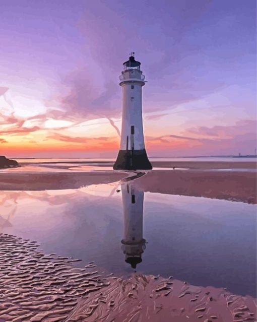 Brighton Sunset At Perch Rock Lighthouse Paint By Numbers