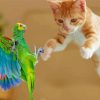 Cat Parrot Playing Paint By Numbers