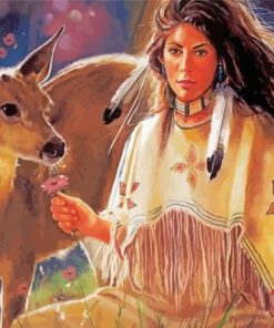Deer With Native Indian Woman Paint By Numbers