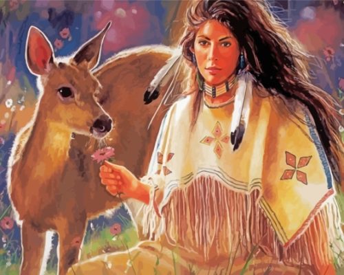 Deer With Native Indian Woman Paint By Numbers