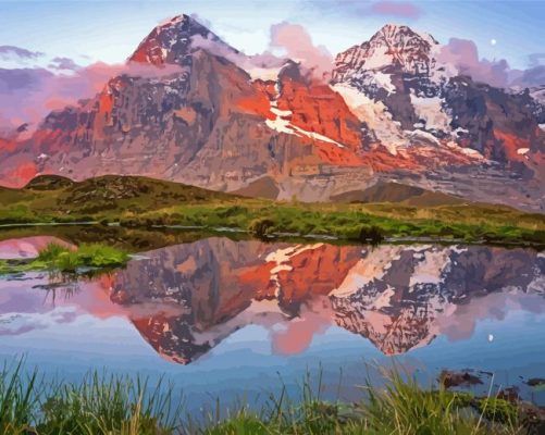 Eiger Sunset Reflection Paint By Numbers