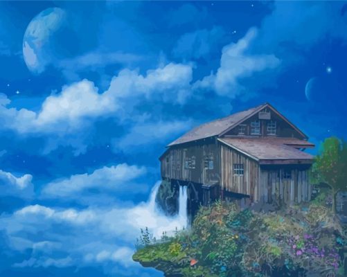 Fantasy Waterfall House Paint By Numbers