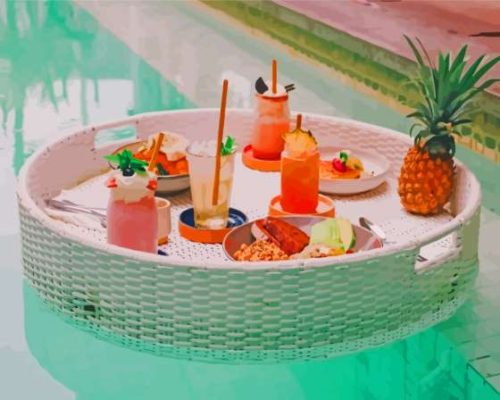 Floating Breakfast And Fruit Tray In Pool Paint By Numbers