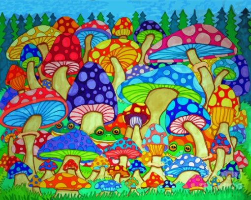 Frogs And Mushrooms Paint By Numbers