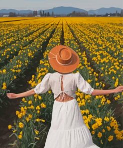 Girl In Field Of Daffodils Paint By Numbers