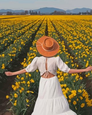 Girl In Field Of Daffodils Paint By Numbers