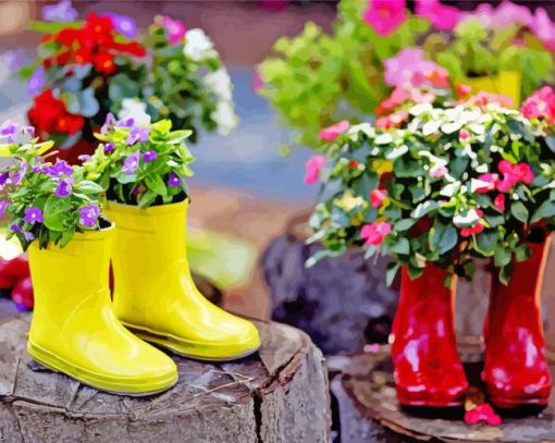 Gumboots And Flowers Paint By Numbers