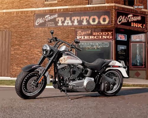 Harley Davidson Fat Boy Motorcycle Paint By Numbers