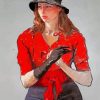 Lady In Red With Black Hat Paint By Numbers