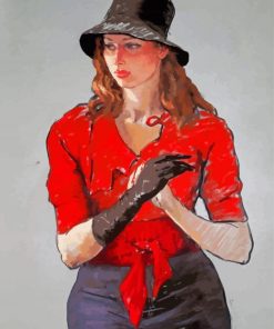 Lady In Red With Black Hat Paint By Numbers