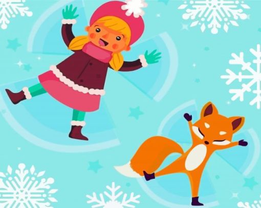 Little Girl And Fox Snow Angels Paint By Numbers