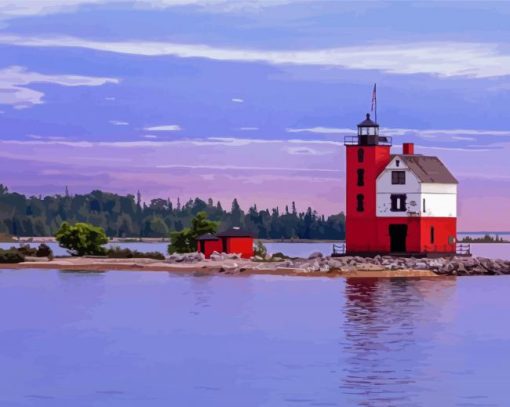 Mackinac Island Lighthouse At Sunset Paint By Numbers