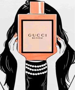 Monochrome Girl Holding Gucci Bloom Perfume Art Paint By Numbers