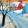 Red Barn In Winter Paint By Numbers