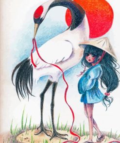 Red Crowned Crane With Girl Art Paint By Numbers