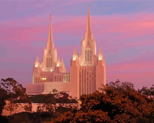 San Diego Temple Pink Sky Paint By Numbers