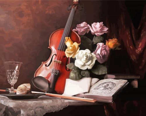 Still Life With Roses And Violin Paint By Numbers