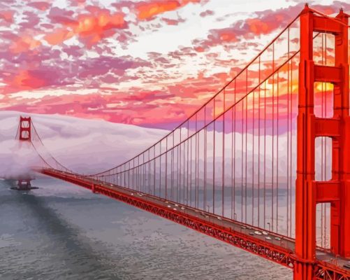 Sunset Golden Gate Bridge In Fog Paint By Numbers