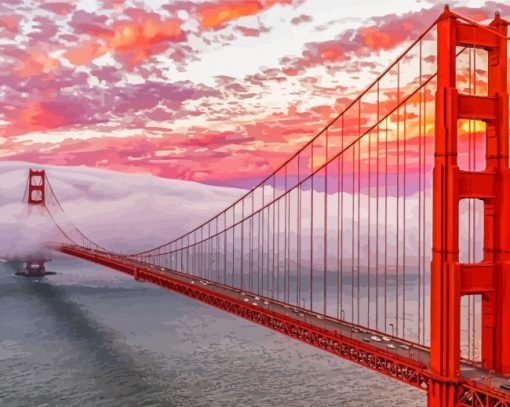 Sunset Golden Gate Bridge In Fog Paint By Numbers