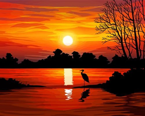 Sunset By The Lake Paint By Numbers