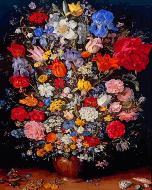 Vase Of Flowers With Jewel Coins And Shells Jan Brueghel Paint By Numbers