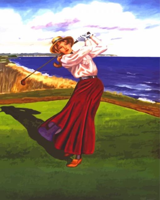 Vintage Woman Golfer Paint By Numbers