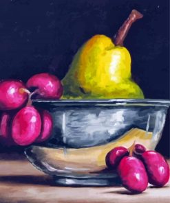 Abstract Silver Bowl Fruits Paint By Numbers