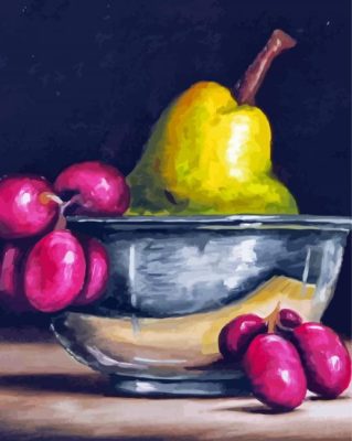 Abstract Silver Bowl Fruits Paint By Numbers