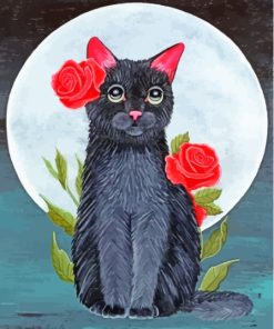 Aesthetic Cat And Rose Moon Paint By Numbers