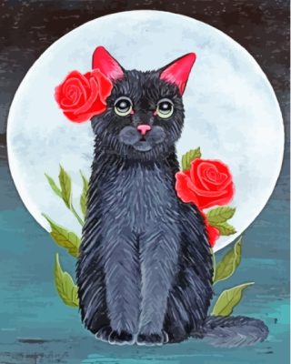 Aesthetic Cat And Rose Moon Paint By Numbers