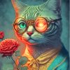 Aesthetic Cat Holding A Rose Paint By Numbers