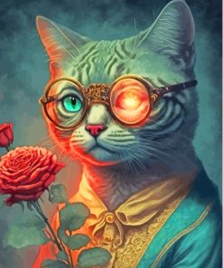 Aesthetic Cat Holding A Rose Paint By Numbers