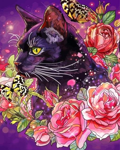 Aesthetic Floral Cat Paint By Numbers