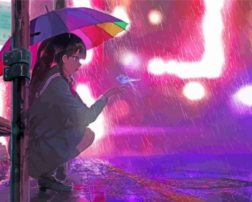 Anime Girl With Rain Paint By Numbers