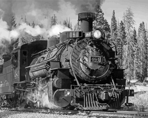 Black And White Train Paint By Numbers