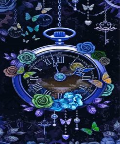 Blue Floral Clock Paint By Numbers