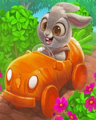 Bunny Riding A Carrot Car Paint By Numbers