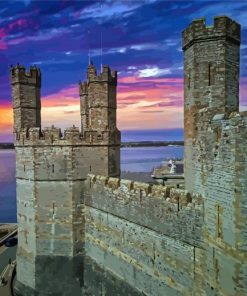 Carnarvon Castle With A Beautiful Sunset View Paint By Numbers