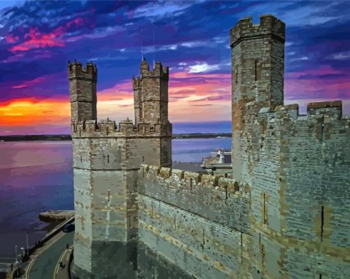 Carnarvon Castle With A Beautiful Sunset View Paint By Numbers