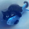 Cute Black Kitten And Fish Paint By Numbers