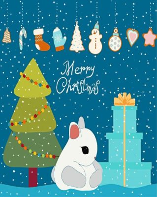 Cute Christmas Bunny At The Christmas Tree With Gifts Paint By Numbers