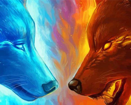 Mad Fire Ice Wolves Paint By Numbers