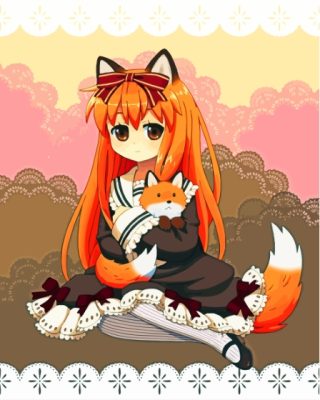 Orange Girl With Cute Fox Paint By Numbers