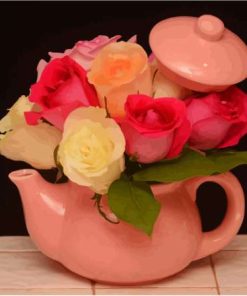 Pink Teapot With Flowers Paint By Numbers