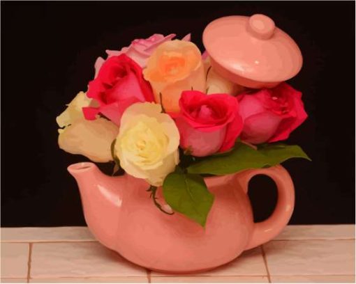 Pink Teapot With Flowers Paint By Numbers