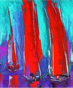 Red Sailboat Abstract Paint By Numbers