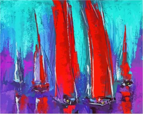 Red Sailboat Abstract Paint By Numbers