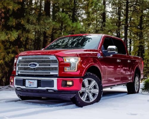 Red Ford Truck In Snow Paint By Numbers