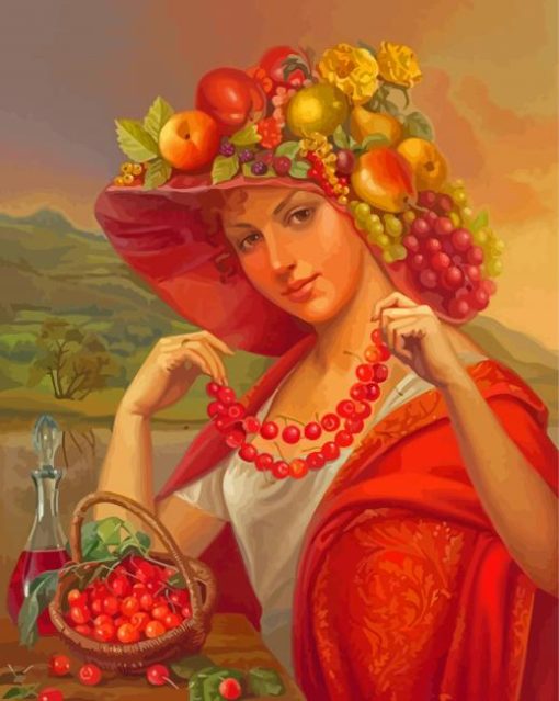 Woman With Fruits Hat Paint By Numbers